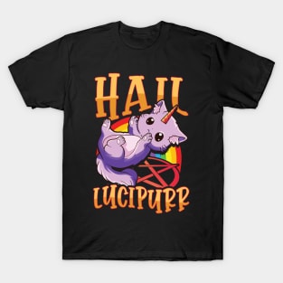 Cute & Funny Satanic Hail Lucipurr Rainbow Kitty T-Shirt